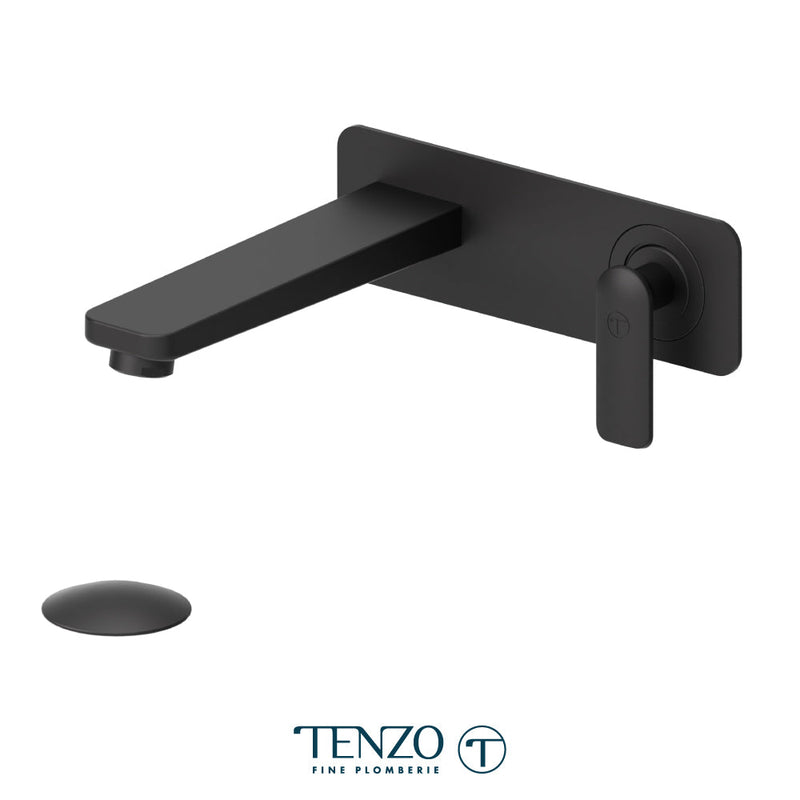Tenzo Delano Wall Mount Lavatory Faucet Matte Black With (Overflow) Drain - DE15-P-MB