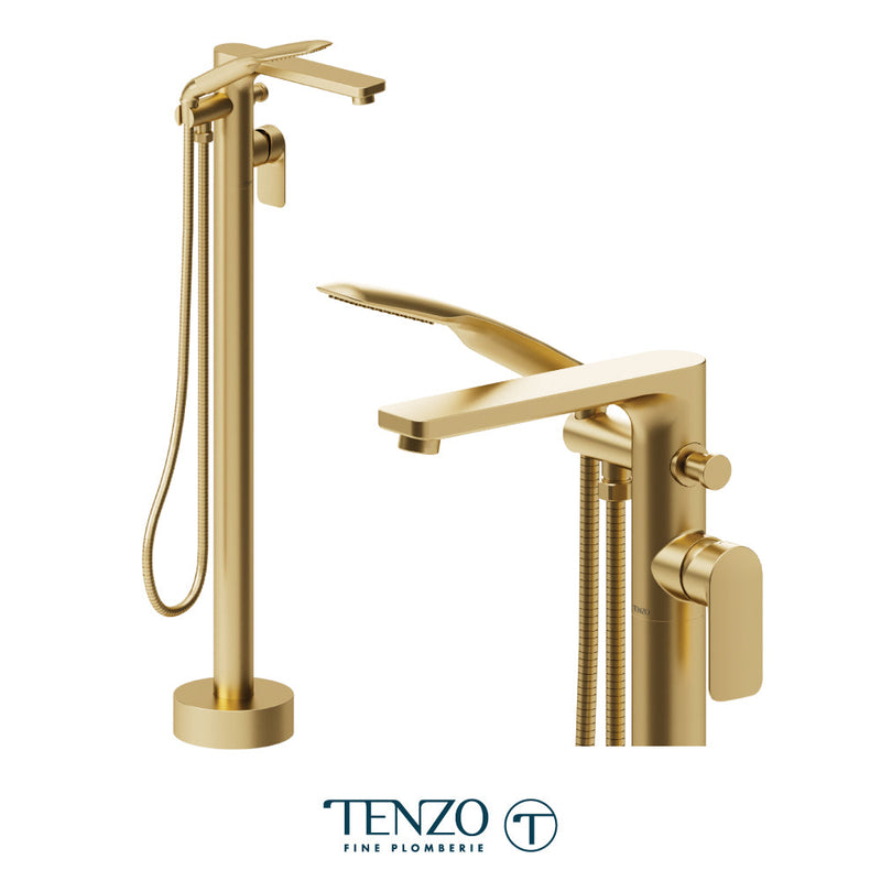 Tenzo Delano Floor Mount 3 Pcs Tub Filler Brushed Gold - DE52-BG