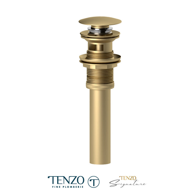Tenzo Push Pop-Up Drain With Oveflow Round Brushed Gold - DR-OF-01-BG