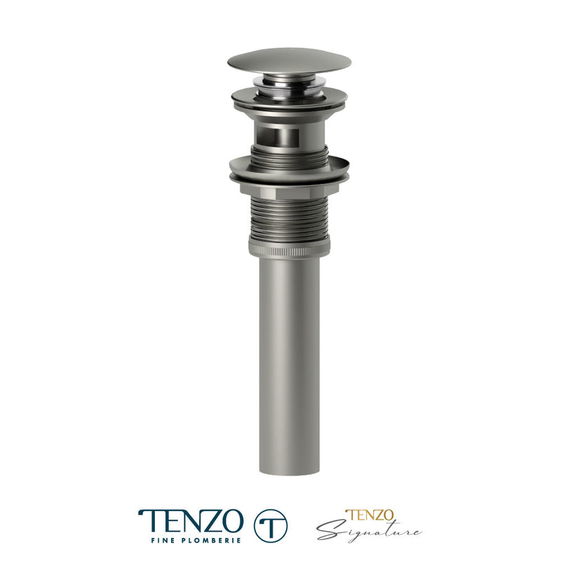 Tenzo Push Pop-Up Drain With Oveflow Round Brushed Nickel - DR-OF-01-BN
