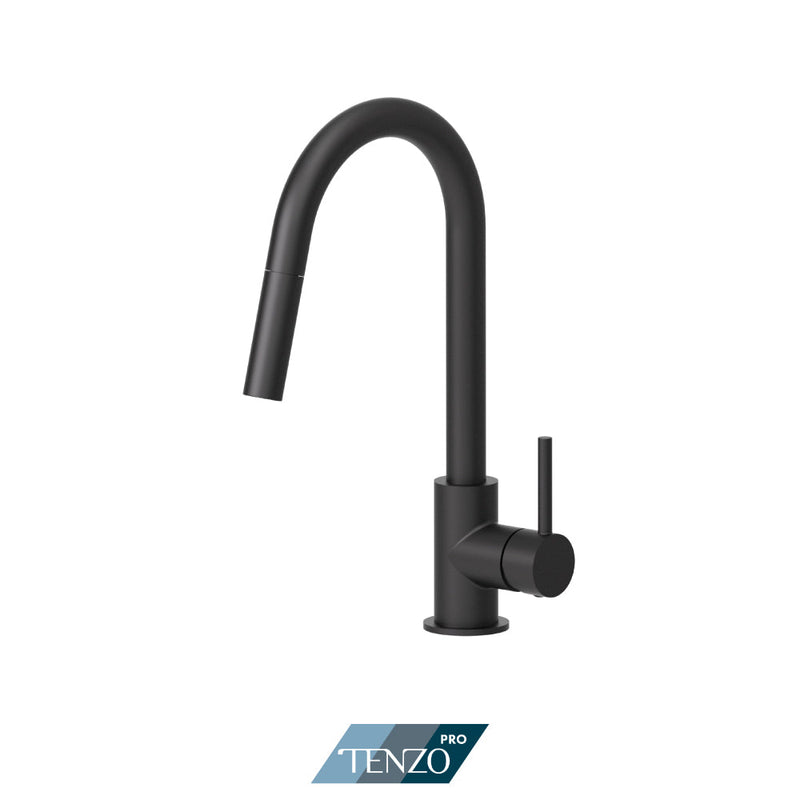 Tenzo Echo Single-Handle Kitchen Faucet With Pull-Down & 2-Function Hand Shower Matte Black Finish - EC130-MB