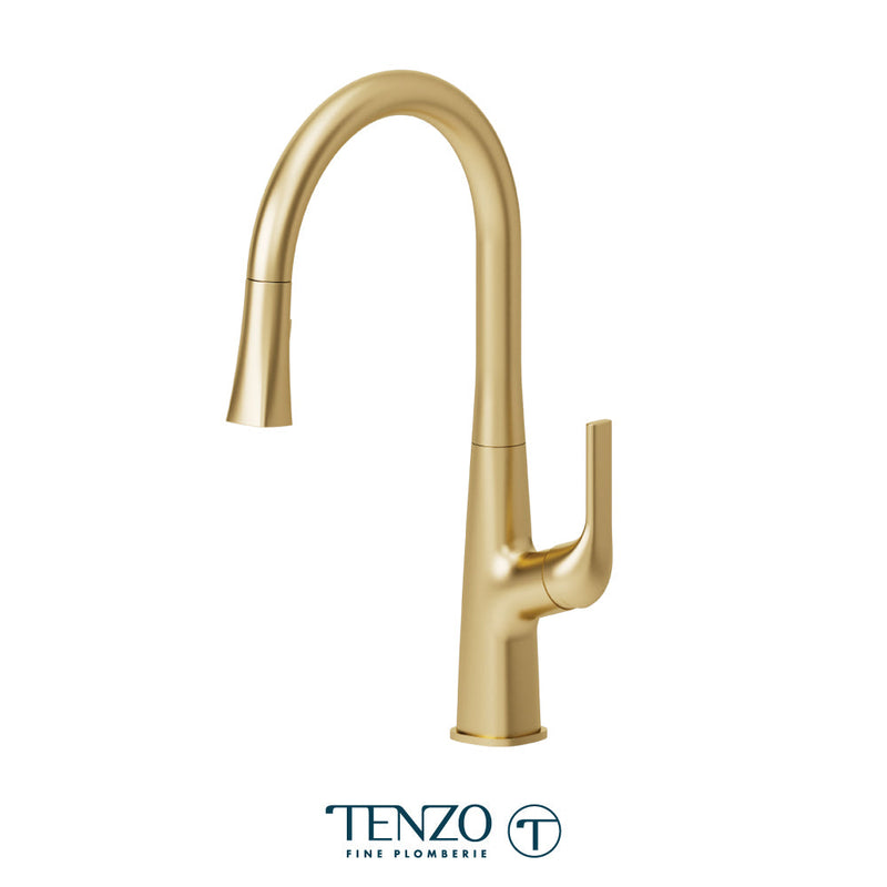 Tenzo Felicia Single-Handle Kitchen Faucet With Pull-Down & 2-Function Hand Shower Brushed Gold - FE130-BG