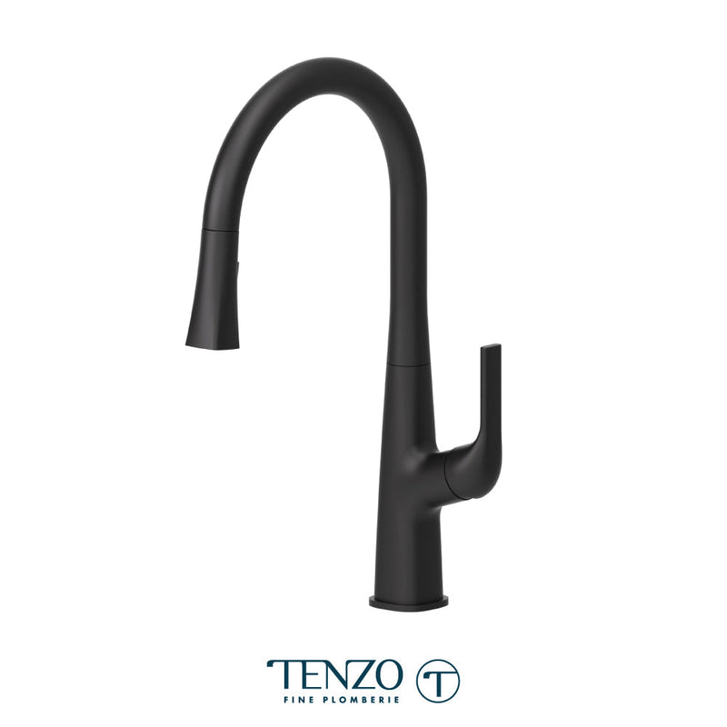 Tenzo Felicia Single-Handle Kitchen Faucet With Pull-Down & 2-Function Hand Shower Matte Black - FE130-MB