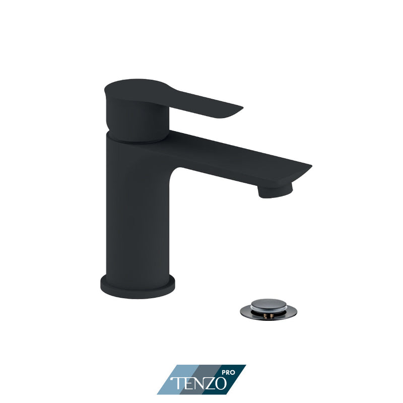 Tenzo Galia Single Hole Lavatory Faucet Matte Black With Drain (Overflow) - GA11-P-MB