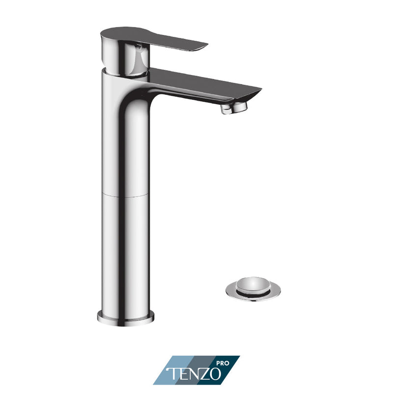 Tenzo Galia Single Hole Tall Lavatory Faucet Chrome With (Overflow) Drain - GA12H-P-CR