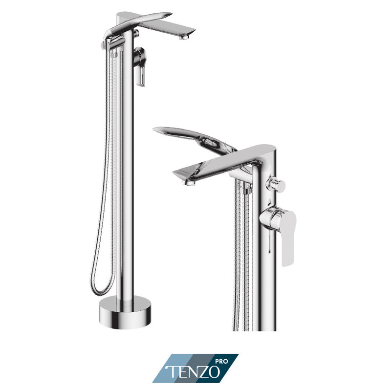 Tenzo Galia Floor Mount 3 Pcs Tub Filler Chrome - GA52-CR