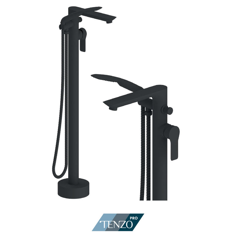 Tenzo Galia Floor Mount 3 Pcs Tub Filler Matte Black - GA52-MB