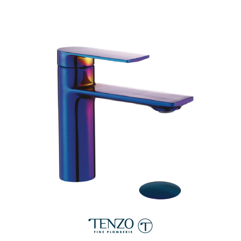 Tenzo Glam Single Hole Lavatory Faucet Polished Blue With (Overflow) Drain - GL11-P-PB