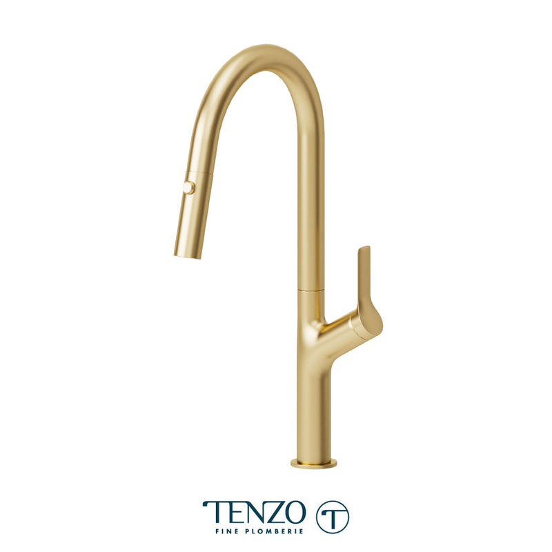 Tenzo Lotus Single-Handle Kitchen Faucet With Pull-Down & 2-Function Hand Shower Brushed Gold - LO130-BG