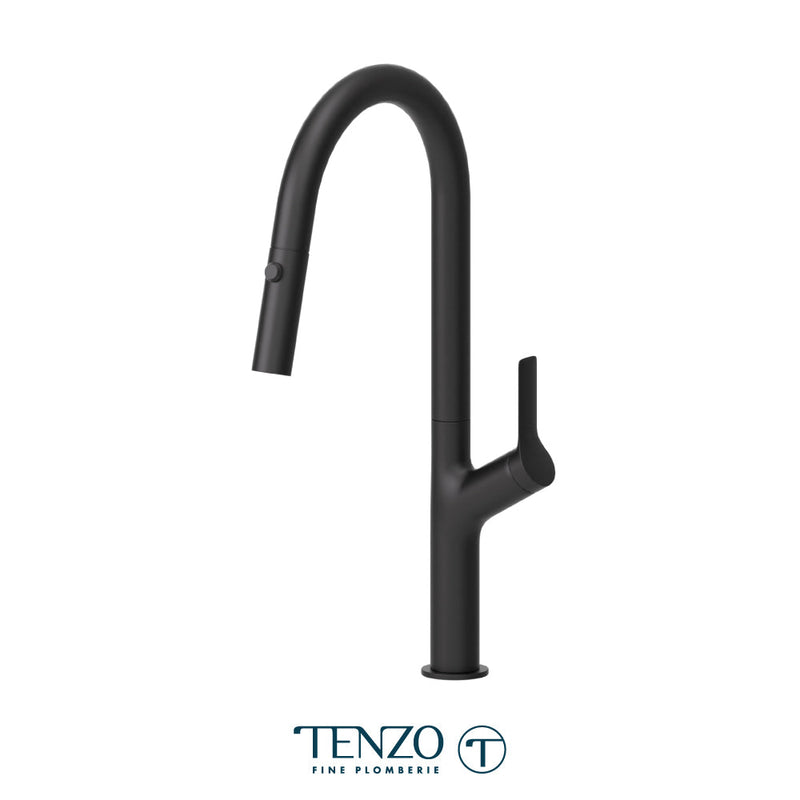 Tenzo Lotus Single-Handle Kitchen Faucet With Pull-Down & 2-Function Hand Shower Matte Black - LO130-MB