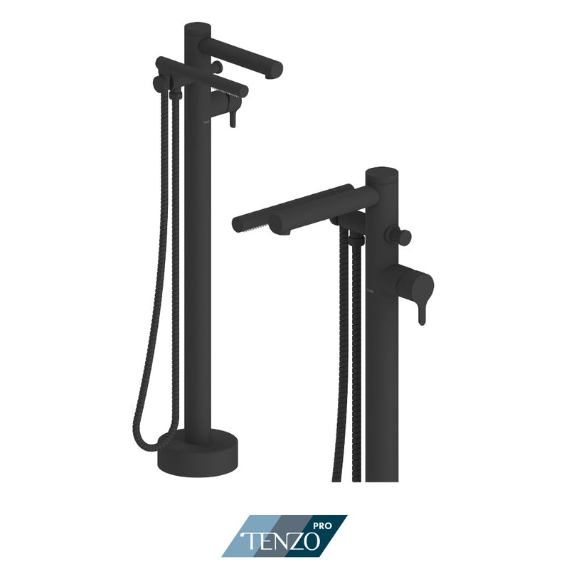 Tenzo Mylo Floor Mount 3 Pcs Tub Filler Matte Black - MY52-PB-MB