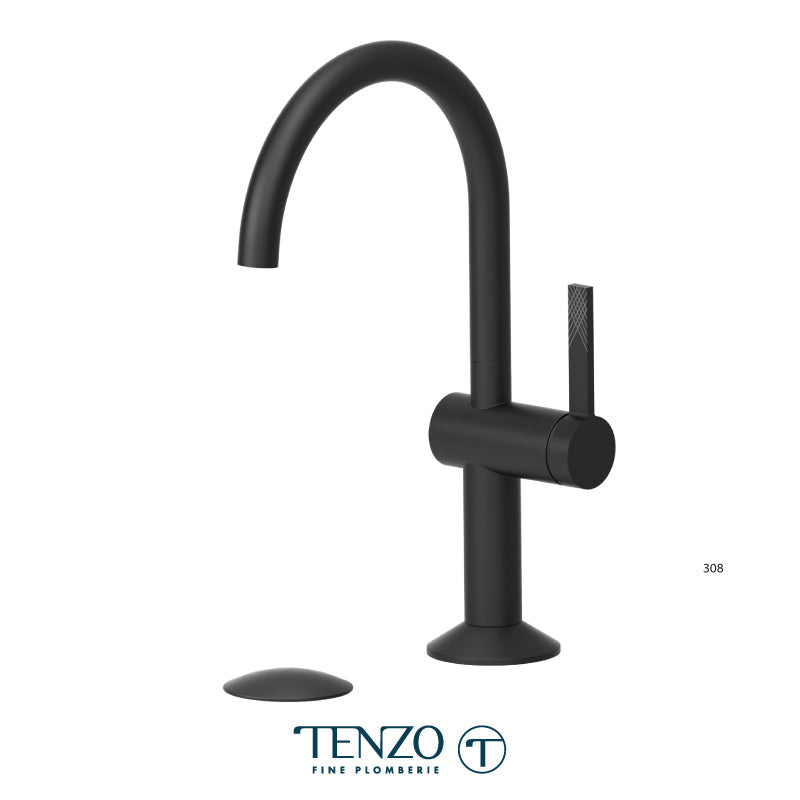 Tenzo Paloma Single Hole Lavatory Faucet Matte Black With (Overflow) Drain - PAL10-P-MB