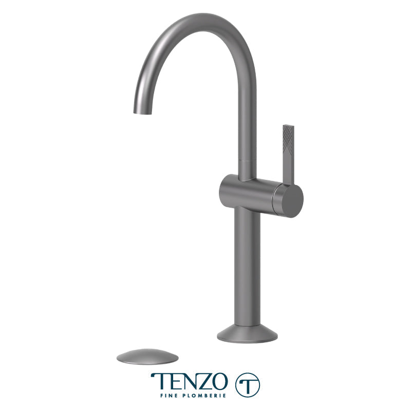 Tenzo Paloma Single Hole Tall Lavatory Faucet Gun Metal With (Overflow) Drain - PAL12-P-GM