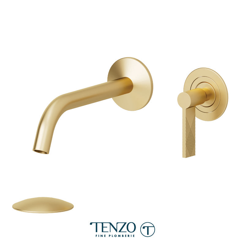 Tenzo Paloma Wall Mount Lavatory Faucet Brushed Gold With (Overflow) Drain - PAL14-P-BG