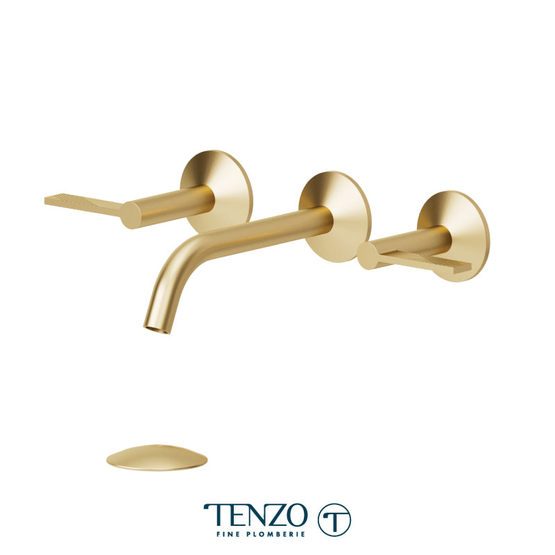 Tenzo Paloma Wall Mount Lavatory Faucet Brushed Gold With (W/O Overflow) Drain - PAL16-W-BG