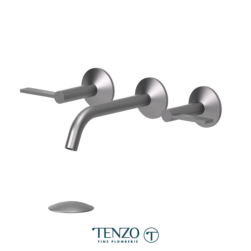 Tenzo Paloma Wall Mount Lavatory Faucet Gun Metal With (Overflow) Drain - PAL16-P-GM