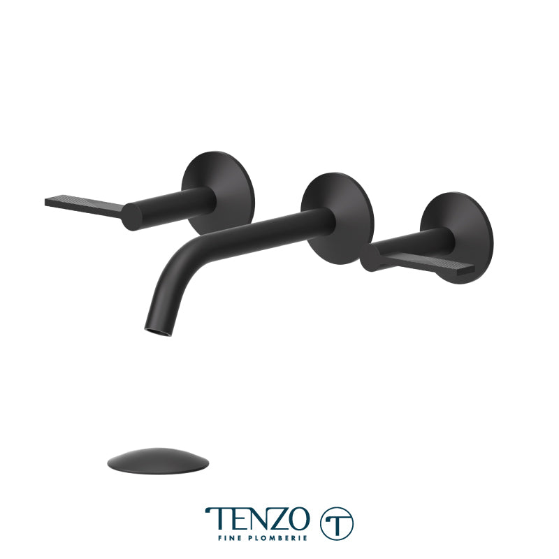 Tenzo Paloma Wall Mount Lavatory Faucet Matte Black With (Overflow) Drain - PAL16-P-MB