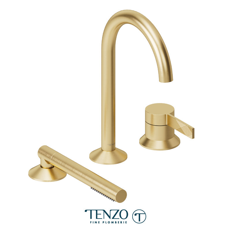 Tenzo Paloma Deck Mount 3 Pcs Tub Filler Brushed Gold - PAL35-BG
