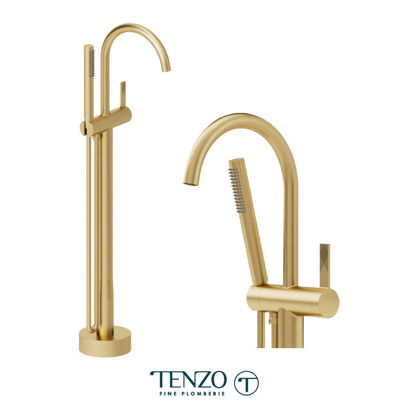 Tenzo Paloma Floor Mount Tub Filler Brushed Gold - PAL52-BG