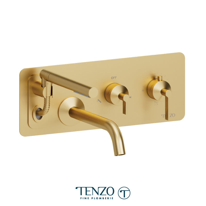 Tenzo Paloma Wall Mount Tub Filler With Retractable Hose Brushed Gold - PALT73-BG