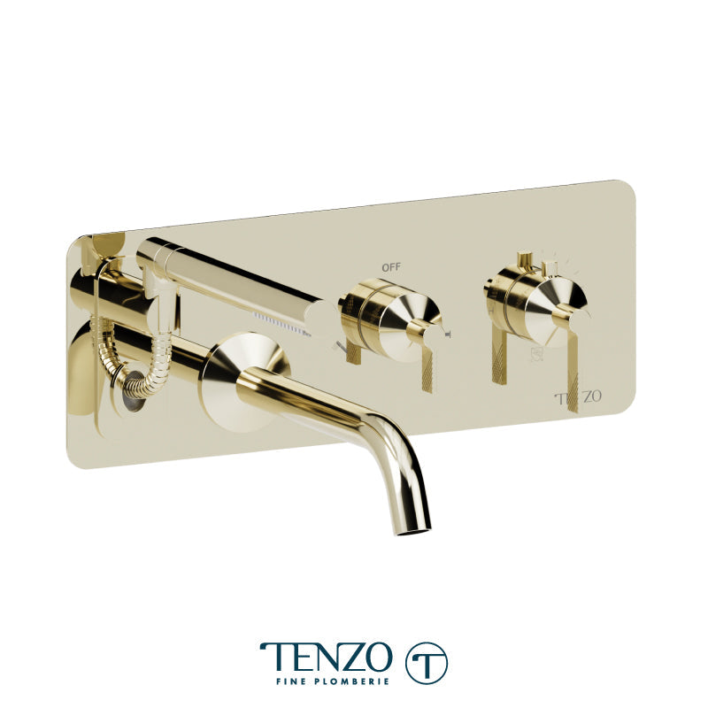 Tenzo Paloma Wall Mount Tub Filler With Retractable Hose Champain Gold - PALT73-CG