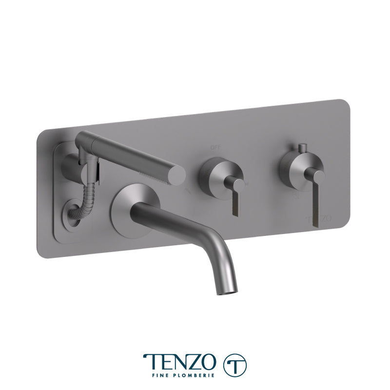 Tenzo Paloma Wall Mount Tub Filler With Retractable Hose Gun Metal - PALT73-GM