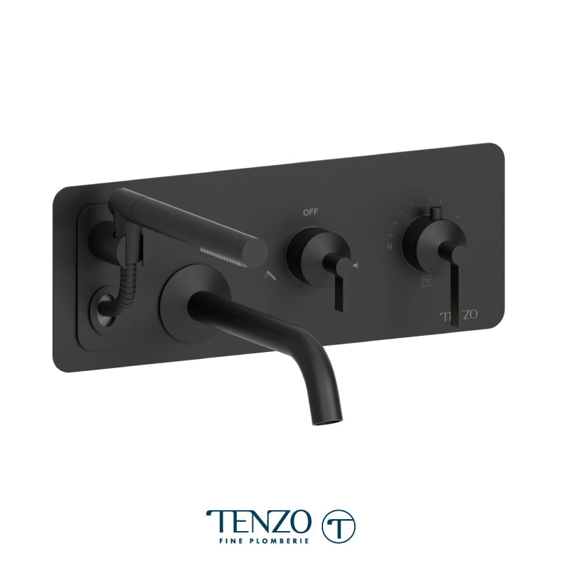 Tenzo Paloma Wall Mount Tub Filler With Retractable Hose Matte Black - PALT73-MB