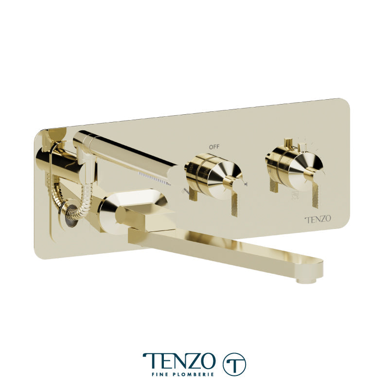 Tenzo Paloma Wall Mount Tub Filler With Retractable Hose & 12'' Swivel Spout Champain Gold - PALT74-CG