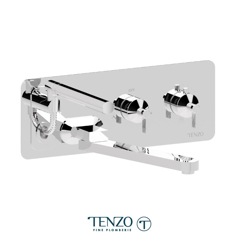 Tenzo Paloma Wall Mount Tub Filler With Retractable Hose & 12'' Swivel Spout Chrome - PALT74-CR