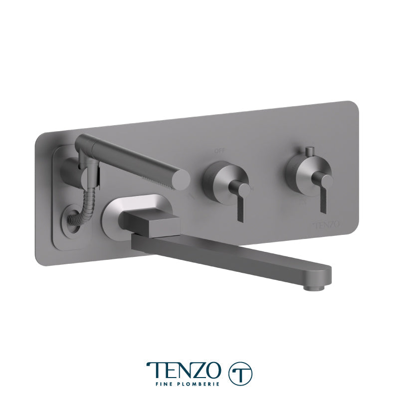 Tenzo Paloma Wall Mount Tub Filler With Retractable Hose & 12'' Swivel Spout Gun Metal - PALT74-GM