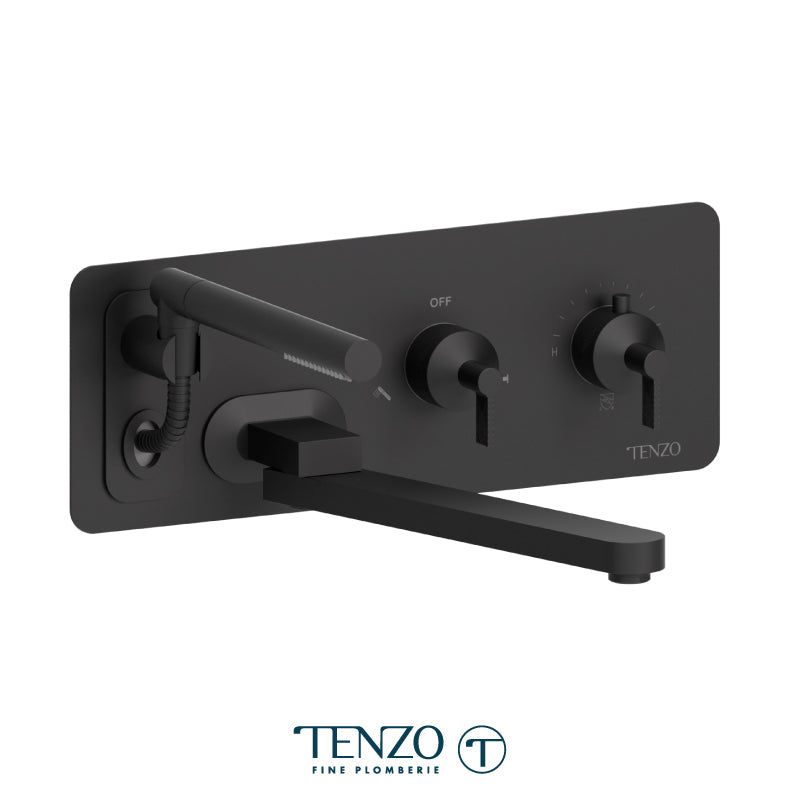 Tenzo Paloma Wall Mount Tub Filler With Retractable Hose & 12'' Swivel Spout Matte Black - PALT74-MB