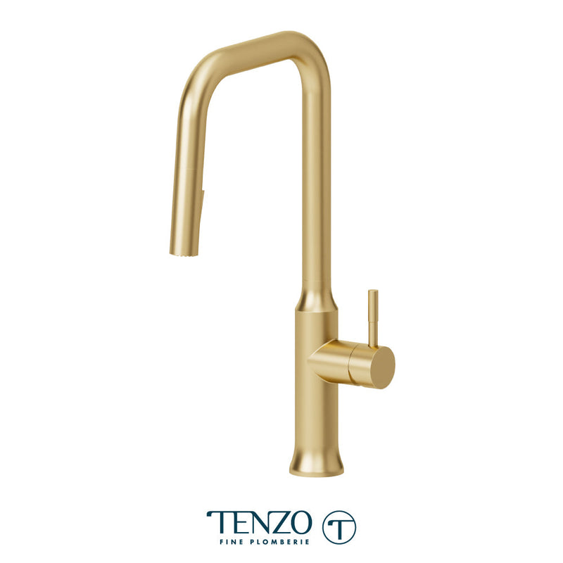 Tenzo Regia Single-Handle Kitchen Faucet With Pull-Down & 2-Function Hand Shower Brushed Gold - RE131-BG