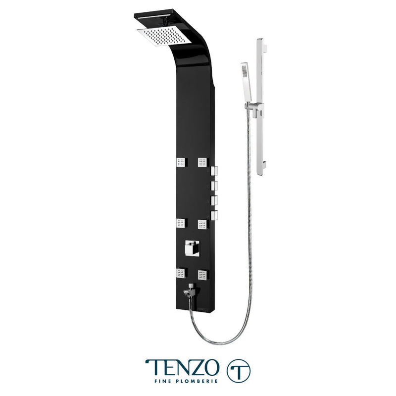 Tenzo Shwr Col. Stain. Steel [Sh. Head Waterfall 6 Jets Hand Shwr] Thermo./Vol. Ctrl Valve Matte Black - TZST-06.1-MB