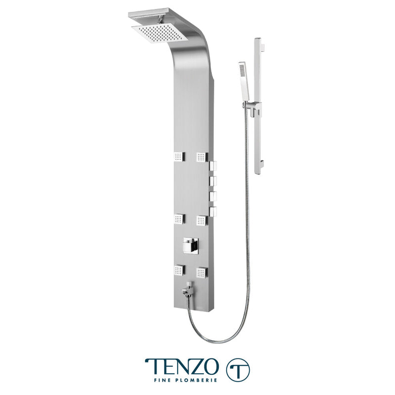 Tenzo Shwr Col. Stain. Steel [Sh. Head Waterfall 6 Jets Hand Shwr] Thermo./Vol. Ctrl Valve Brushed - TZST-06.1