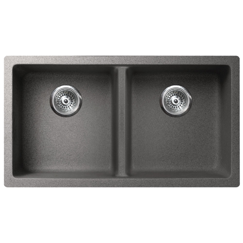 Pearl VERTU-K 31" Double Equal Undermount Kitchen Sink – Graphite NuGranite w/ Grid – GVD3215A-GR