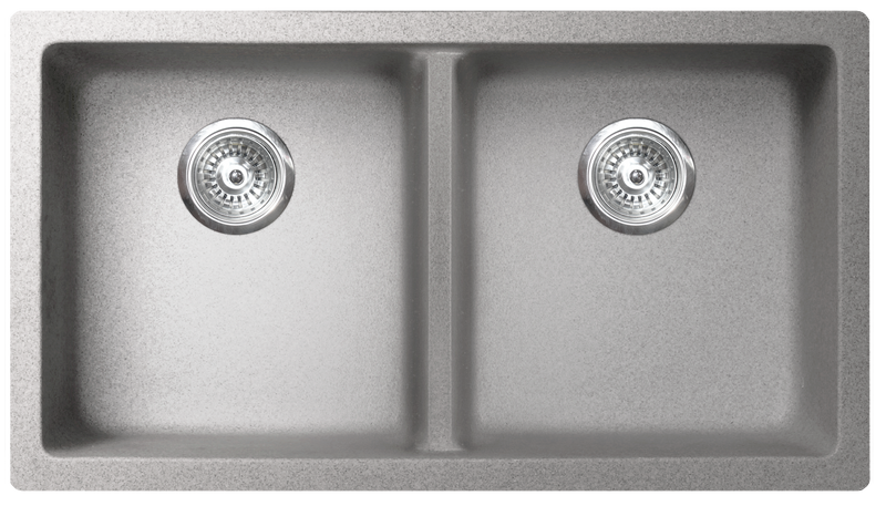 Pearl VERTU-K 31" Double Equal Undermount Kitchen Sink – Smoke Grey NuGranite w/ Grid – GVD3215A-SG