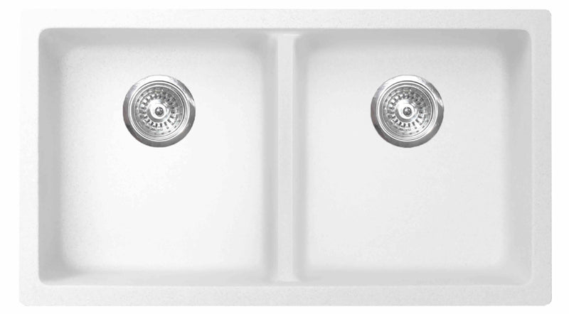 Pearl VERTU-K 31" Double Equal Undermount Kitchen Sink – White NuGranite w/ Grid – GVD3215A-WH