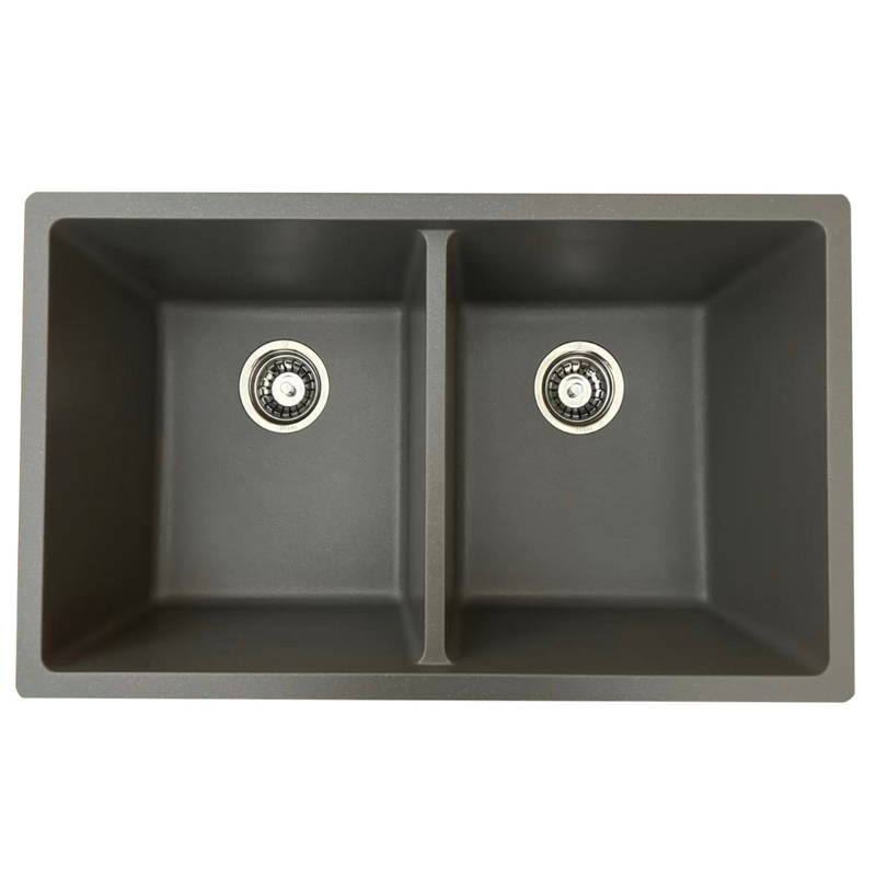 Pearl VERTU-KH 30" Double Equal Undermount Kitchen Sink – Graphite NuGranite w/ Grid – GVD3416-GR