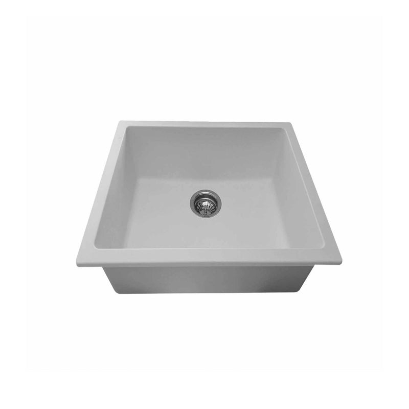 Pearl VERTU-S 24" Single Bowl Undermount Kitchen Sink – White NuGranite w/ Grid – GVS2411-WH