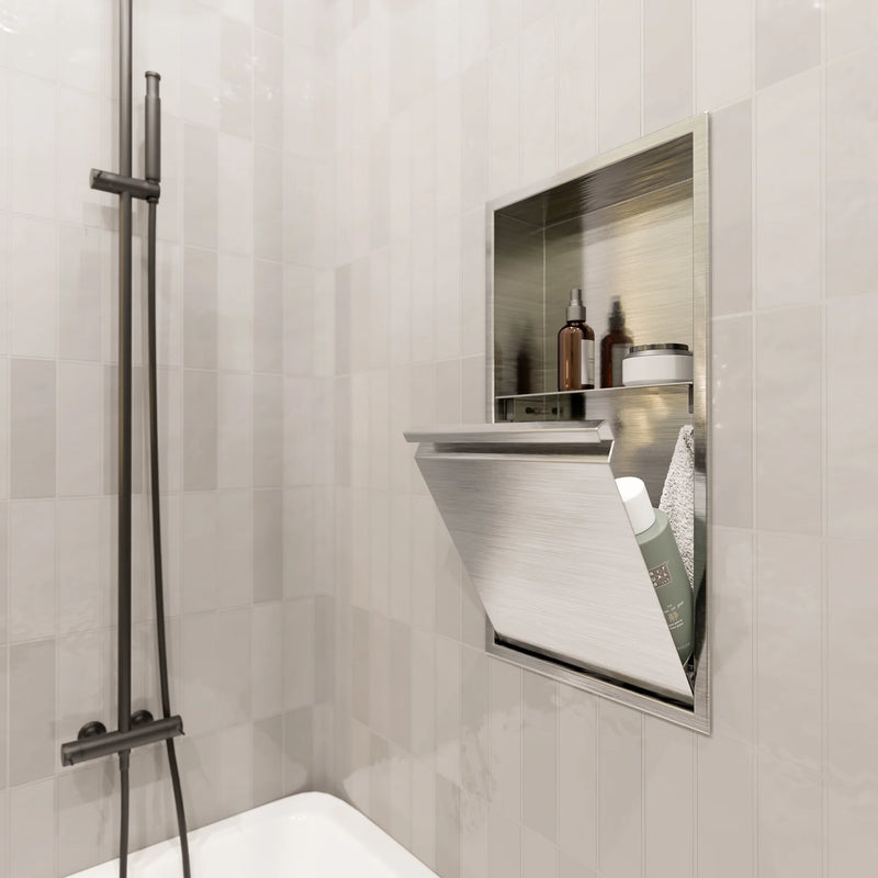 Zvelt Luxury 12" x 24" Vertical Shower Niche With Removable Door & Hook Black Stainless Steel PVD Finish - 24X12T-DOOR-BPVD