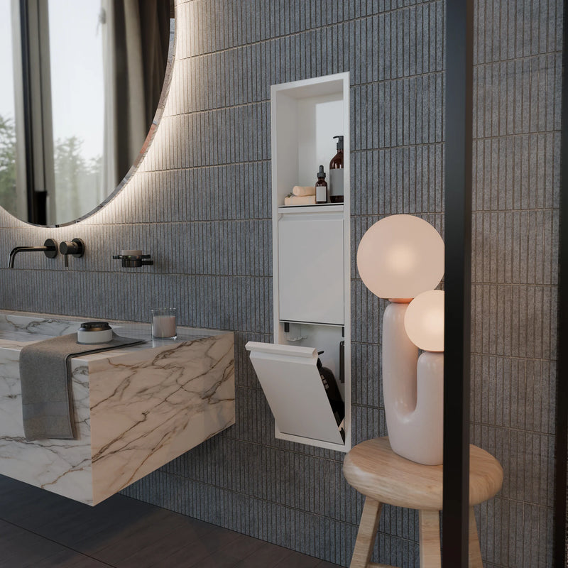 Zvelt Luxury 8" x 36" Shower Niche With Removable Door & Hook Black Stainless Steel PVD Finish - 36X8T-DOOR-BPVD