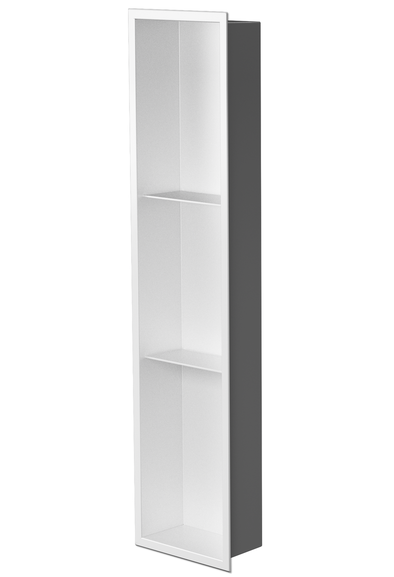 Zvelt Ana Bathroom Wall Niche 8" X 36" with Two Shelves Matte White Finish - ALC-ANA-36X8T-W15