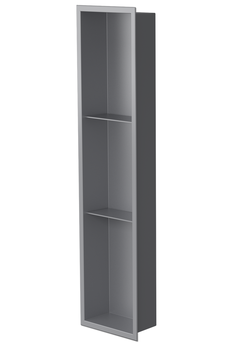 Zvelt Ana Bathroom Wall Niche 8" X 36" with Two Shelves Matte Grey Finish - ALC-ANA-36X8T-G15