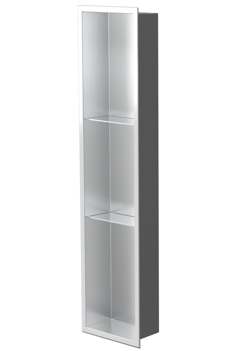 Zvelt Ana Bathroom Wall Niche 8" X 36" with Two Shelves Stainless Steel Finish - ALC-ANA-36X8T-BSS