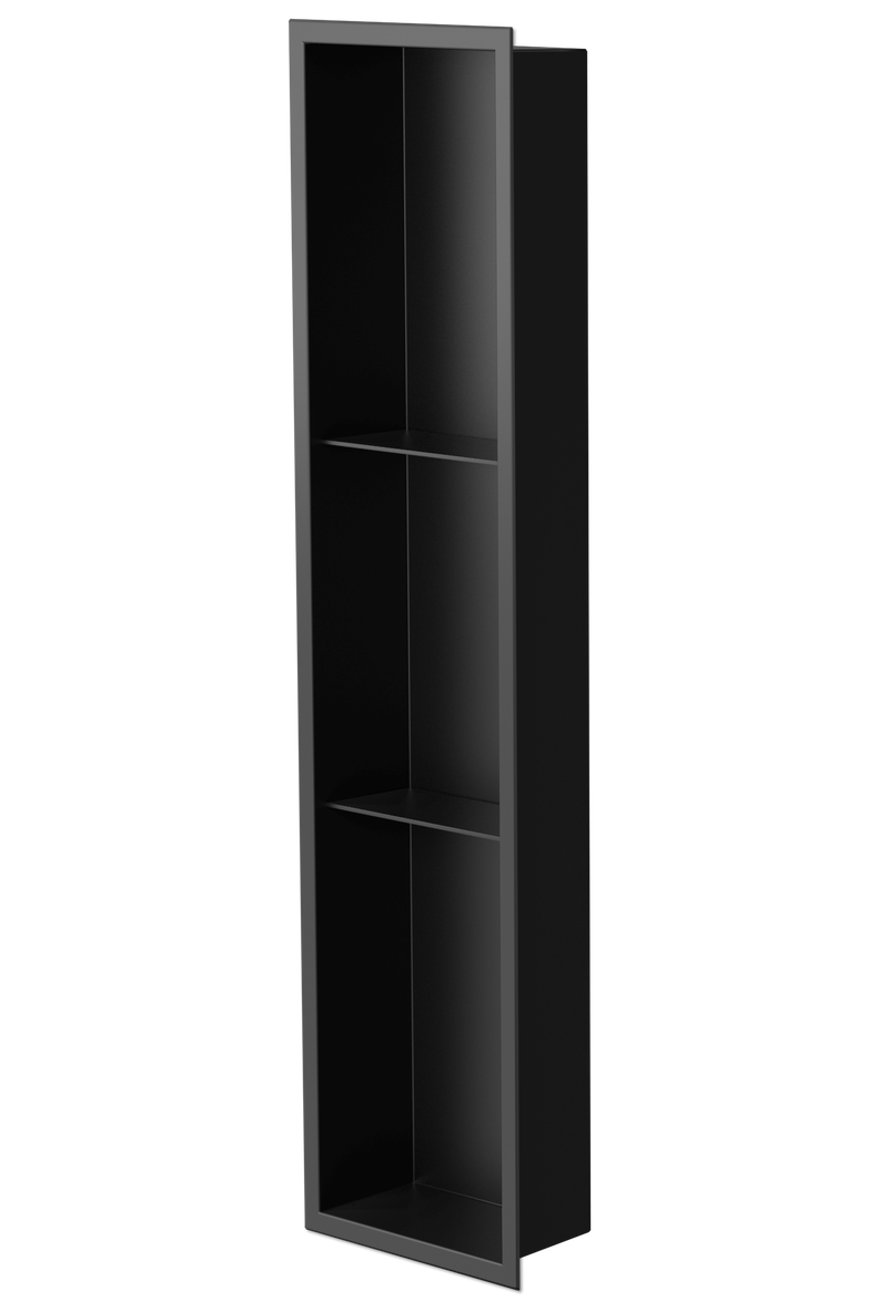 Zvelt Ana Bathroom Wall Niche 8" X 36" with Two Shelves Matte Black Finish - ALC-ANA-36X8T-B15