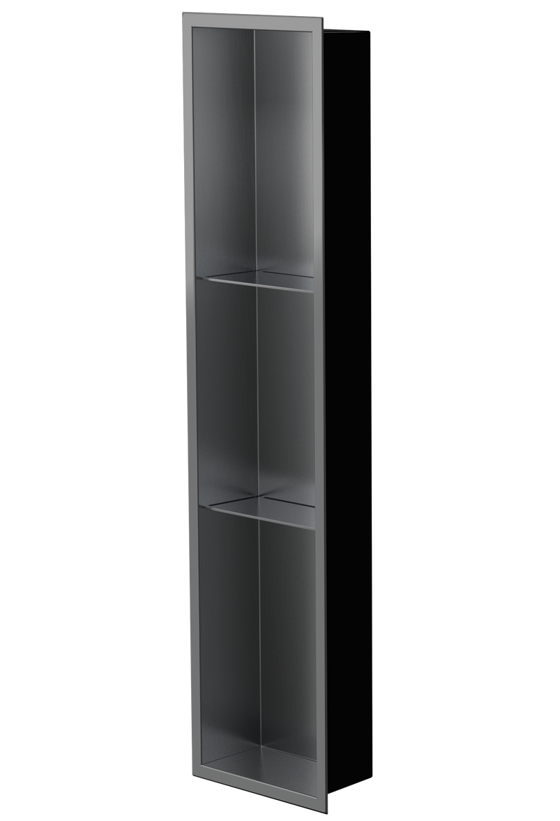 Zvelt Ana Bathroom Wall Niche 8" X 36" with Two Shelves Black Stainless PVD Finish - ALC-ANA-36X8T-BPVD