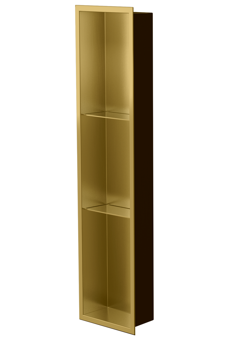 Zvelt Ana Bathroom Wall Niche 8" X 36" with Two Shelves Gold PVD Finish - ALC-ANA-36X8T-GPVD