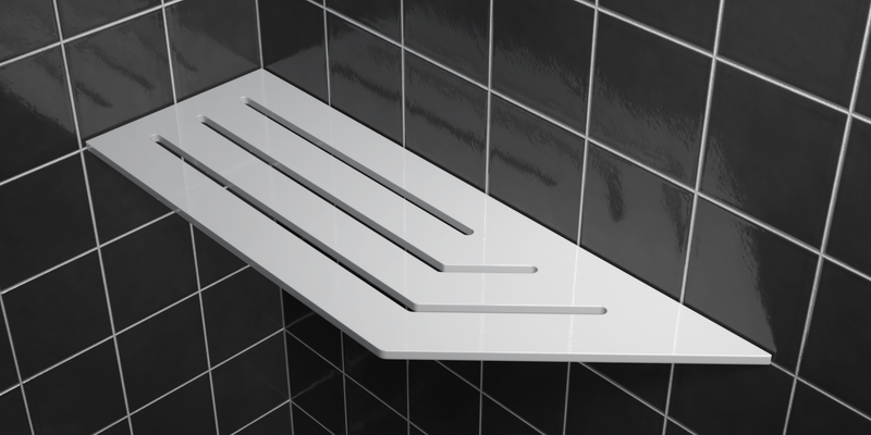 Zvelt 4" X 12" Corner Shelf for Tiled Showers Glossy White On Aluminium Finish - TC-A12-W100