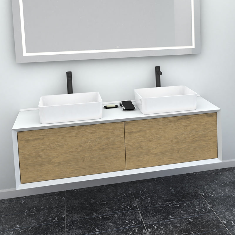 Rubi Marea 55" Double Wall Hung Vanity Matte White & Oak – RTO1400VAMBLO