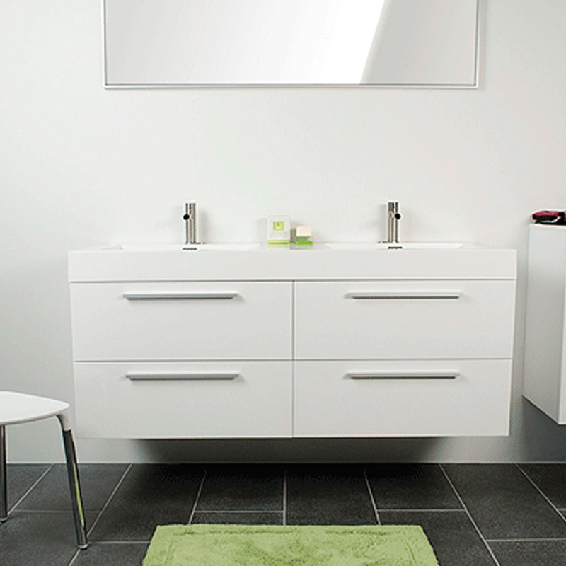 Rubi Arto 55" Double Wall Hung Vanity w. Integrated Sink Lacquered White – RTOL138KBL
